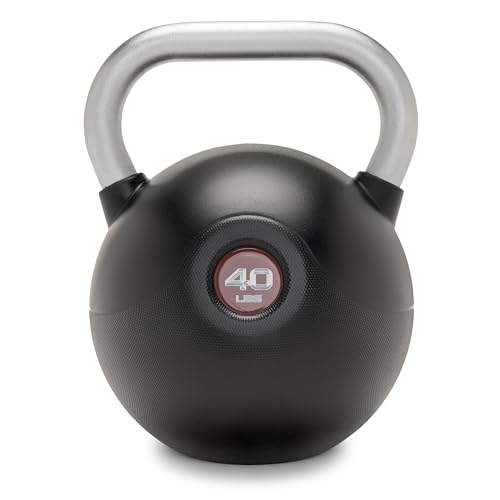Marcy Commercial Grade PU Coated Kettlebell – 10 to 40 LB Single Weights with Textured Steel Handle, Flat Base – Strength Training for Full Body & Home Gym Workouts - color: 40 LB - Red
