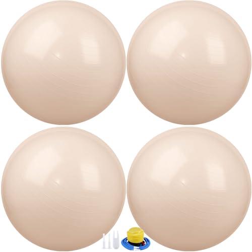 Leyndo 4 Pcs 26 Inch Yoga Exercise Ball Pilates Pregnancy Birthing Fitness Ball with Quick Pump Anti Burst for Improved Posture, Balance, Yoga, Pilates, Training - color: Nude
