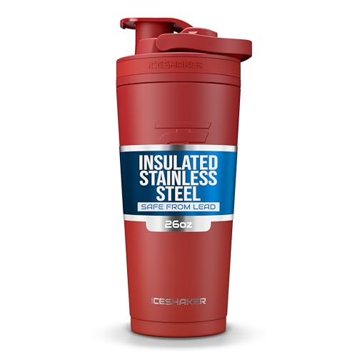 Ice Shaker Insulated Stainless Steel Shaker Bottle | 26oz, Red Color Rush | Cold for 30+ Hours | Insulated Cup with Twist-on Agitator | Odor-Free Bottle for Protein Shakes, Water, Smoothies, Cocktails - color: Red Color Rush