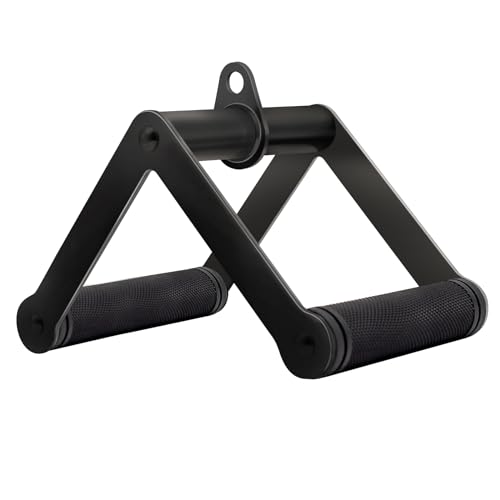 Double D Row Handle Cable Attachment for Weight Workout, Steel with Non-Slip Rubber Grip (Black) - color: Black Double D Row Handle