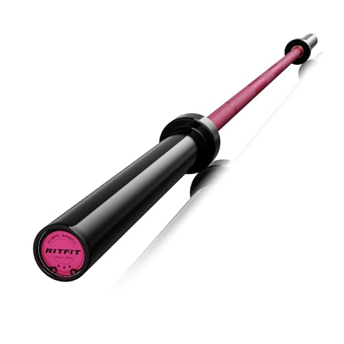 RitFit Elite 7ft Olympic Barbell, Robust 45lb Barbell for Weightlifting and Powerlifting, Superior Olympic Bar with Exceptional 500lbs Load Capacity, Weight Bar for 2” Standard Plates - color: Pink, size: 7 ft 500 lb 45 lb without Collar