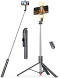 Selfie Stick Tripod with Light, 67'' Tripod with Wireless Remote, Portable Phone Tripod Compatible with iPhone 16/15 Pro Max/15/14 Pro/14/13, Samsung S22/ S23 Ultra/Android Smartphone - color: Black - 67" Extended Height