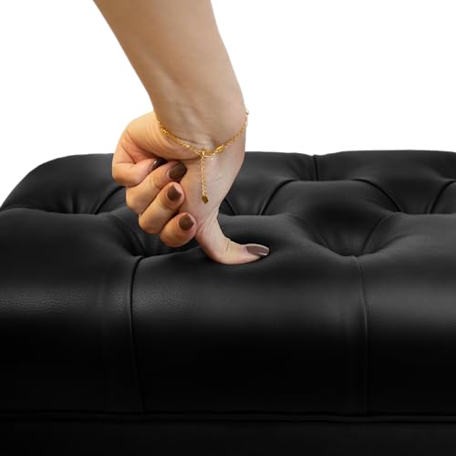 Adjustable Piano Bench with Storage Imports Genuine Leather Wooden Piano Stool with Padded Cushion