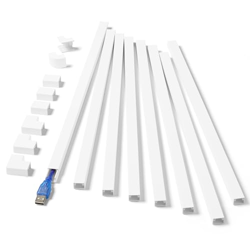 One-Cord Hider Kit, 126in Cable Covers for Wires on Wall, Mini Wire Hider for Wall Mounted TV, White Cable Raceway, Paintable Cord Cover Cable Management for Home Office, 8 x L15.7in W0.6in H0.4in - color: White, size: W0.6in X H0.4in X L126in