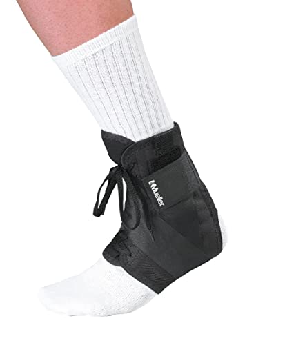 MUELLER Sports Medicine Soft Ankle Brace with Straps, Ankle Pain Relief Support for Men and Women, Ideal for Sprains, Strains, Arthritis, Black, Large - size: Large
