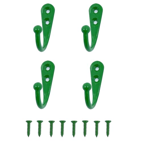 4 Pcs Wall Mounted Hooks for Bedroom,Bathroom,Kitchen,and Cabinet Hangers (with 8 Screws)-Green - color: Green