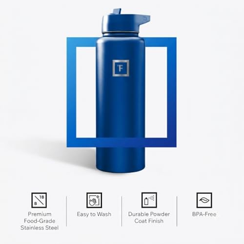 IRON °FLASK 40 oz Wide Mouth Water Bottle with Straw | Insulated Stainless Steel Sports Water Bottle with Leakproof Straw Lid - BPA Free, Cold 24 Hrs, Sweat Free (Twilight Blue) - color: Twilight Blue, style: Straw - 40 Oz (1 Lid)