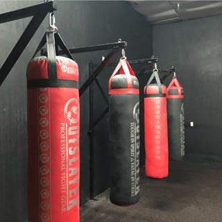 Outslayer 100 lbs Filled Heavy Bag | Custom Colors for Boxing, Kickboxing, Taekwondo & MMA Training | Made in USA - color: Black/Red, style: Without Bottom D-Ring