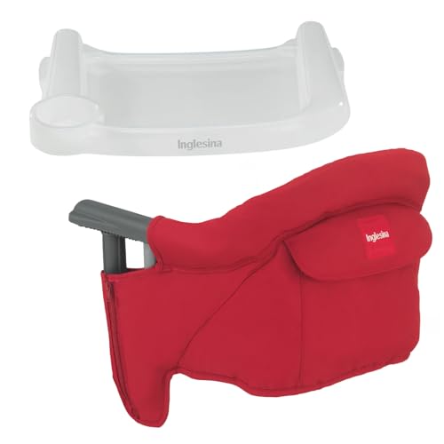Inglesina Fast Table Chair - Red + Fast Dining Tray - Portable Baby High Chair - for Babies & Toddlers up to 37 lbs - Fits Tables 0.8'' to 3.5'' Thick - Compact & Easy to Use - Travel Bag Included - color: Red, style: Chair with tray