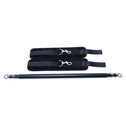 Spreader Bar Wooden Black PU Bar Home Gym with 2pcs Furry Black Adjustable Straps,Sports Aid Training Fitness Gear Pilates Aid Kit,Indoor Yoga Set - style: Black+Black Furry Kit