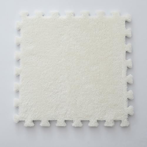 Thickened Soft Plush Foam Interlocking Floor Carpet Mat, 24 Pcs 12x12x0.4 Inch Fluffy Square Puzzle Foam Carpet Tiles with Edgings(Color:White) - color: White