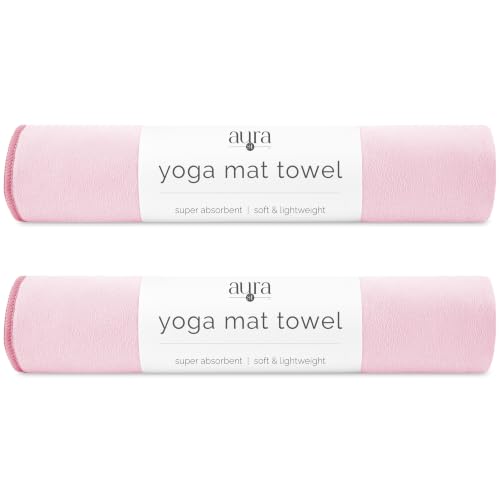 S&T INC. Aura Yoga Mat Towel, Quick Dry Towel, Soft and Absorbent for Gym, Pilates, and Hot Yoga Mat, 2 Pack, 26.5 inches x 72 inches, Microfiber, Pink - color: Pink (2 Pack)