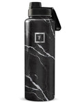 IRON °FLASK 40 oz Wide Mouth Water Bottle with Spout | Insulated Stainless Steel Sports Water Bottle with Leakproof Spout Lid - BPA Free, Cold 24 Hrs, Sweat Free (Black Marquina) - color: Black Marquina, style: Spout - 40 Oz (1 Lid)