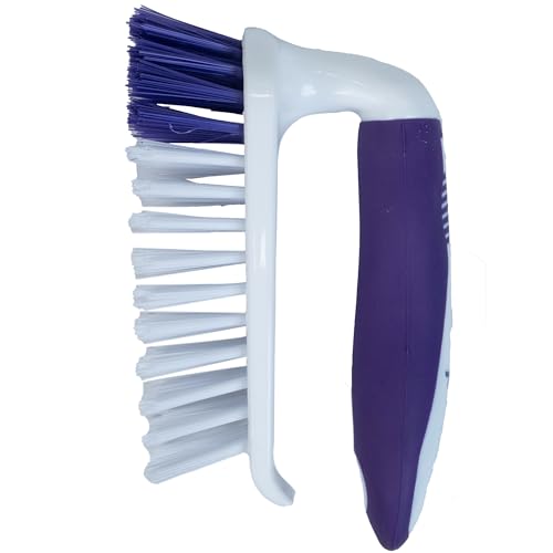 Fabuloso Cleaning Brush with Handle Compact Handheld Household Scrub Brush Kitchen Bathroom Baseboards Tile and Floors Firm Bristles Indoor Surface Cleaning White Purple 5.5 Inch Everyday Cleaning - size: Scrub Brush w/ Handle