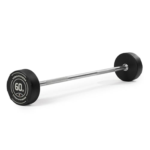 Titan Fitness Rubber Curl Fixed Barbells, Pre-Loaded Weight Bar for Strength Training & Weightlifting - color: Straight Fixed Barbell, size: 60 LB