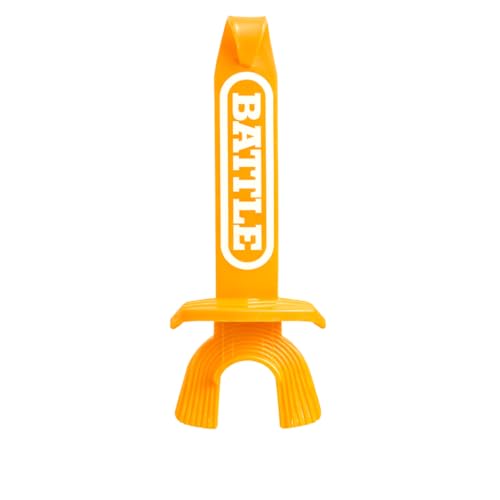 Battle Speed XL Football Mouthguard with Connected Thick Strap, Advanced Composite, No Boil, for Braces, Maximum Breathability, Youth and Adult (Neon Orange) - color: Neon Orange