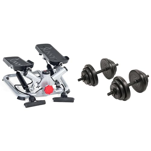 Sunny Health & Fitness Advanced Twist Stepper Machine with Resistance Bands - SF-S0979 + Exercise Vinyl 18 KG Dumbbell Set Hand Weights for Strength Training - NO.087