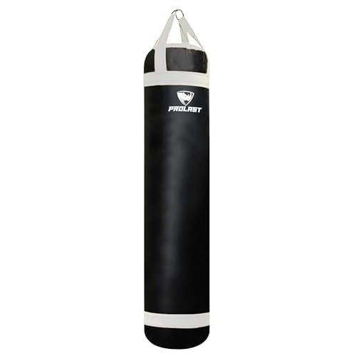 Heavy Punching Kicking Bag for Adults, Boxing, MMA, Martial Arts, Muay Thai, Strength Training Equipment, Filled, 5ft, 100 lbs, Colored Strap and Rhino Logo - color: White / Black, size: Unfilled