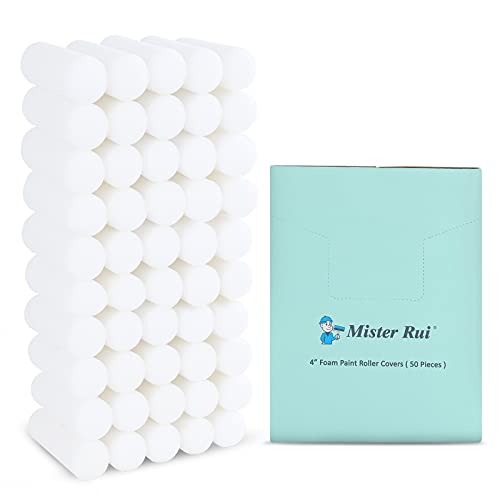 Mister Rui Foam Paint Roller, Mister Rui Foam Paint Roller Covers, 4 Inch Sponge Paint Roller, Pack of 50, High Density Foam Brings Even Finishes, Perfect for Cabinets, Cupboards, Doors - color: 50 Pcs 4" Foam Roller Cover
