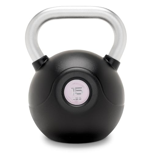 Marcy Commercial Grade PU Coated Kettlebell – 10 to 40 LB Single Weights with Textured Steel Handle, Flat Base – Strength Training for Full Body & Home Gym Workouts - color: 15 LB - Pink