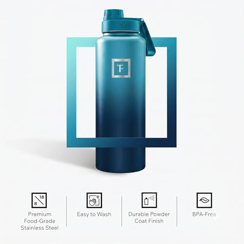 IRON °FLASK 40 oz Wide Mouth Water Bottle with Spout | Insulated Stainless Steel Sports Water Bottle with Leakproof Spout Lid - BPA Free, Cold 24 Hrs, Sweat Free (Dark Night) - color: Dark Night, style: Spout - 40 Oz (1 Lid)