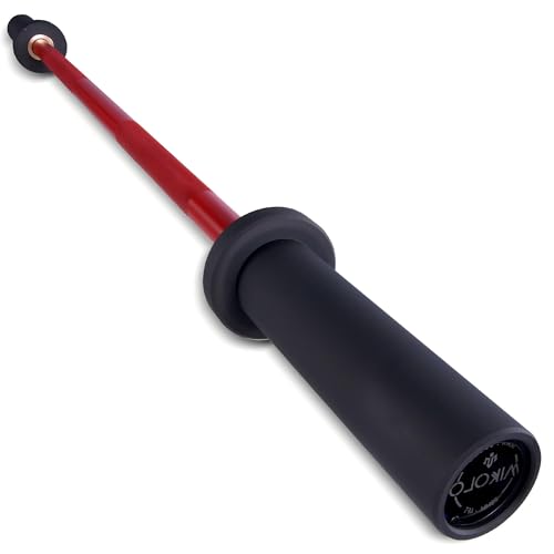 Mikolo EZ Curl Bar, 2 Inch Olympic Curl Bar for Biceps and Triceps, 47” Curling Bar with Knurled Grip, 700LB Barbell Bar with Multi-Angle Wrist-Friendly Design - color: Red - 4ft Straight Bar - Bar Only