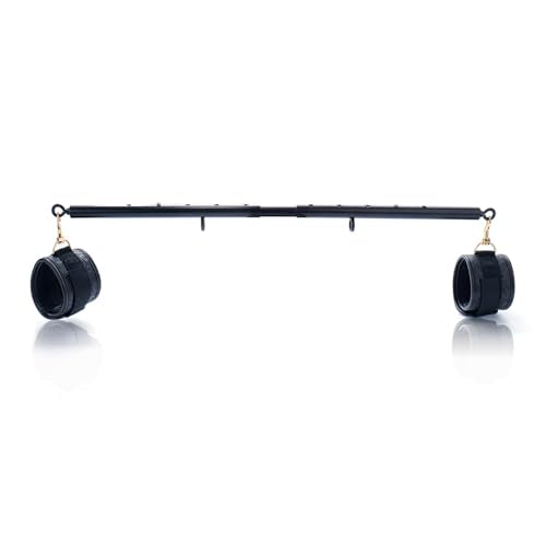 Spreader Bar Heavy Duty Expandable Exercise with 2 pcs Adjustable Strap, Yoga Training Fitness Gear, Workout Bar,Sports Gym Kit - style: Black+Black Embossed Kit