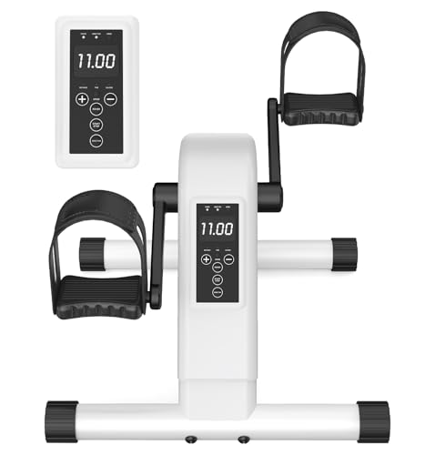 Under Desk Bike Pedal Exerciser for Seniors, 12-Level Electric Mini Exercise Bike with LCD, Quiet Motorized Arm & Leg Pedaler for Seniors - color: White