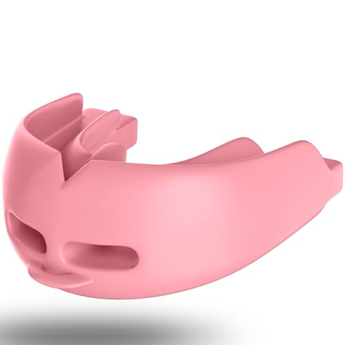 Mouth Guard Sports Youth Adult,Mouth Guard for Braces Soft,No Boiling - color: Dark Pink/Strapped