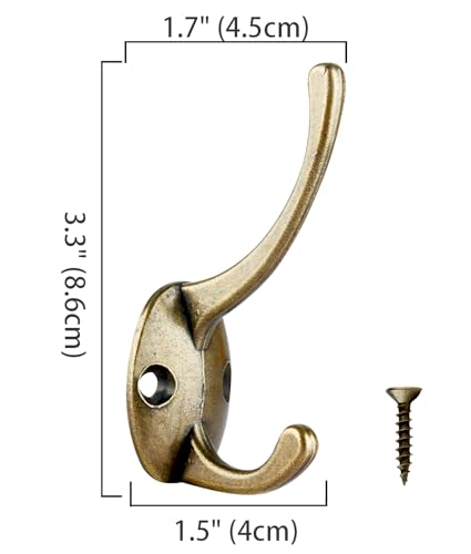 IBosins 32 Pack Antique Brass Coat Hooks Wall Mounted with 64 Screws Retro Double Hooks Utility Hooks for Coat, Scarf, Bag, Towel, Key, Cap, Cup, Hat - color: 32 Pcs Antique Brass