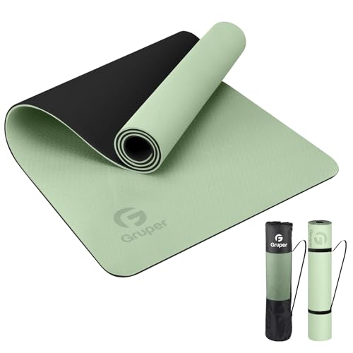 Gruper Yoga Mat Non Slip, Eco Friendly Fitness Exercise Mat with Carrying Strap,Pro Yoga Mats for Women,Workout Mats for Home, Pilates and Floor Exercises - color: Matcha Green / Black, size: 0.31*24*72 Inches