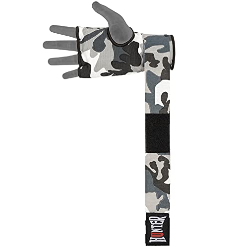 HUNTER Gel Boxing Hand Wraps for Men & Women, Quick Inner Gloves with Wrist Support for MMA, Muay Thai, Kickboxing & Martial Arts Training, Knuckle Protection (Pair) - color: Gray Camo, size: Small-Medium