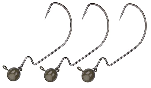 Reaction Tackle Tungsten Football Swing Jig Heads, Swinging Action Trigger Bait for Bass, Walleye and Pike, Crawfish Imitation Jig with Sharp Hooks (3-Pack) - color: Green Pumpkin, size: 3/8 Oz