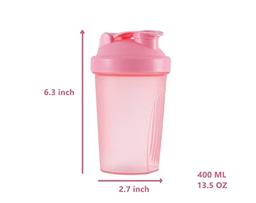 ANNAKIKI Shaker Bottle Protein Shakes and 16-Ounce/400ML Shaker Bottle with Wire Whisk Balls,Free of BPA plastic (Blue+Pink(2PCS))