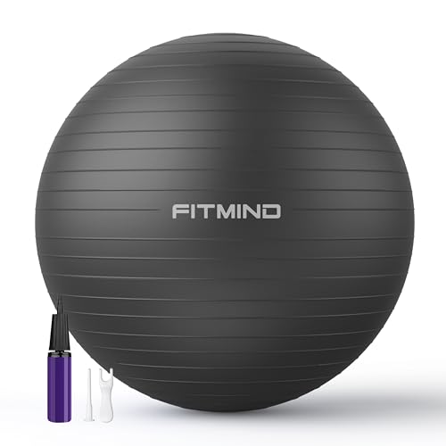 FITMIND_ Extra Thick Exercise Ball Yoga Ball 22in/26in/30in for Workout Pregnancy Stability,Anti-Burst and Slip Resistant Swiss Ball with Pump for Yoga, Pilates, Fitness,Birthing,Physical Therapy - color: black, size: 26-30in/65-75cm