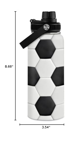 SANDJEST Soccer Water Bottle with Lid - 32oz Insulated Stainless Steel Sport Bottles - Men Soccer Player Fan Coach - color: Soccer 1