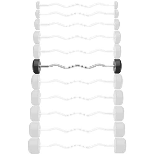Philosophy Gym Rubber Fixed Barbell, Pre-Loaded Weight EZ Curl Bar for Strength Training & Weightlifting - style: 60 LB