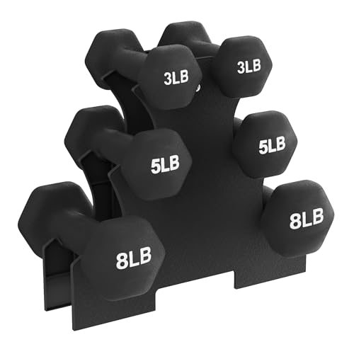 BalanceFrom Neoprene Coated Iron Dumbbell Hex Weights Set with Stand – Color-Coded or Black Options with Non-Slip Grip for Strength Training, Resistance Workouts, and Home Gym Fitness - style: 32LBS Set