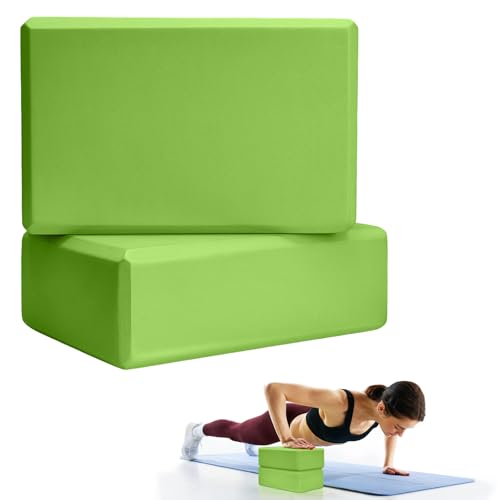Septo 2 Pcs Yoga Blocks, 9x6x3 Inch Foam Blocks for Pilates | High density EVA foam Yoga Props lightweight non-slip surface for meditation stretching balance training - color: Green