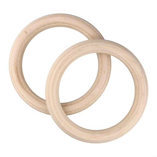 Set Of 2 Birch Wood Gymnastics Rings For Home Gym And Outdoor Fitness,Non-Slip Sweat-Absorbent Rings With Comfortable Grip For And Adults, For Pull Ups Calisthenics for cross Training (25mm 19cm)
