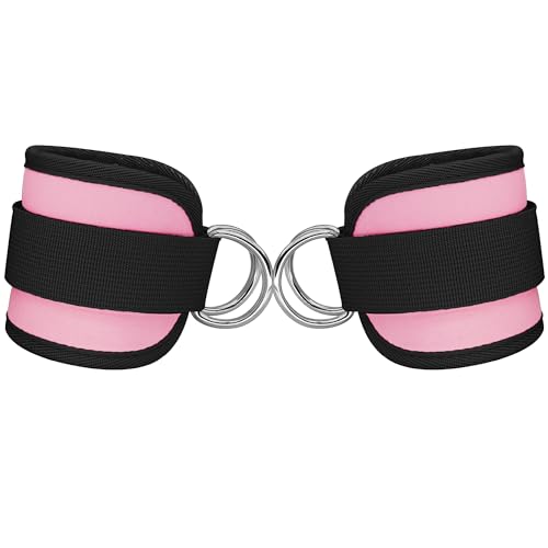 Fitness Ankle Straps for Cable Machines, 2 Pack Comfortable Adjustable Padded Ankle Wrist Cuffs, Kickback Glute Workouts for Men Women, D-Ring Leg Straps with Neoprene Padding - color: yy-Black-Pink