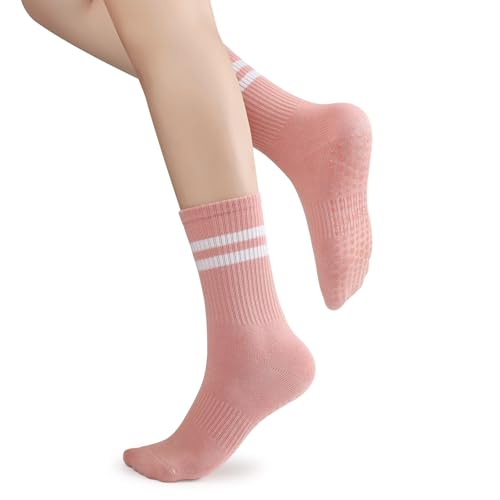 loudashuaiqi Grip Pilates Socks Non Slip Athletic Yoga Socks with Grips for Women Grippy socks for Hospital Workout Barre - style: 3pair Black White Pink