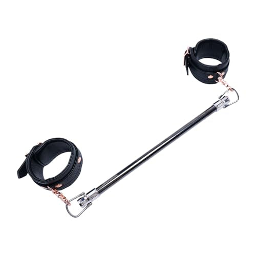 Spreader Bar Stainless Steel Vintage Black Bar with 2pcs Adjustable Straps,Sports Aid Training Fitness Gear Pilates Aid Kit, Home Restore Pilates Indoor Yoga Set - style: Fixed Silver+Black PU Kit