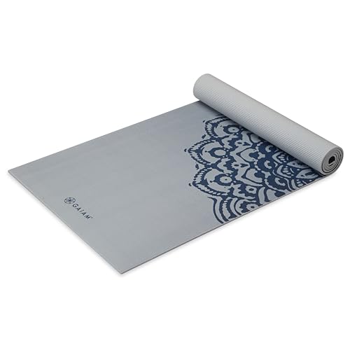 Gaiam Premium Yoga Mat, 6mm Thick Print Mat | Premium 6mm thick cushioning for joint support. Non-slip print design for yoga, Pilates & floor workouts. - color: Indigo Fade