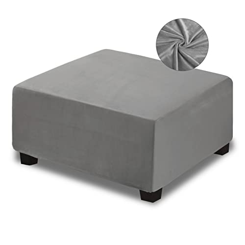 NeColorLife Square Ottoman Cover Velvet Ottoman Slipcover Thick Stretchable Footrest Stool Covers with Elastic Band for Oversized Ottoman (XX-Large Size,Grey) - color: Grey, size: XXL Length: 45"-55",Width: 45"-55"