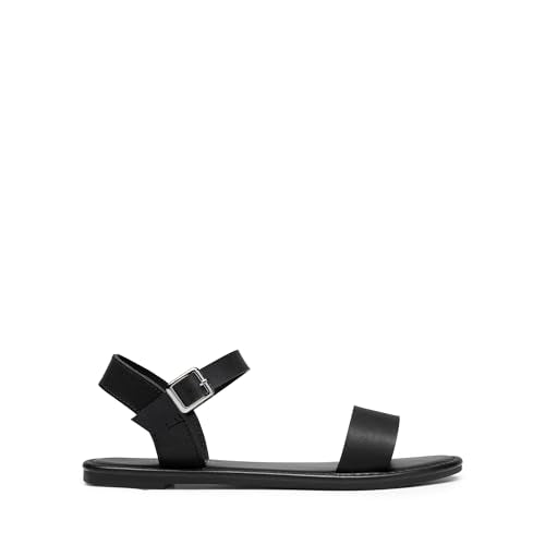 DREAM PAIRS Women's Ankle Strap Flat Sandals Open Toes One Band Buckle Summer Dressy Sandals - color: Black Monochrome, size: 8