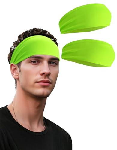 Headbands for Men & Women, Sweat Headband Non-Slip Sweatband Sports Running Cycling Yoga Basketball Workout Football Training - color: Neon Yellow