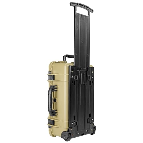 Eylar 22" Carry-On Roller Hard Case With Ragar Reconfigurable & Reusable XP Crosslink Foam, Waterproof, Shockproof For Equipment, Drones And Cameras, TSA Standard (2 Ragar Layers) (Tan) - color: Tan