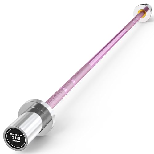 HANDBODE 5lb Mini Barbell, 4 ft Short Beginner Bar for Women Boys&Girls - color: 4 ft Mini Bar, 5 lb, 50 lb, 22.2mm, Pink & Silver