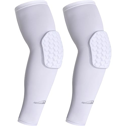 COOLOMG Padded Arm Sleeves Compression Elbow Pads for Volleyball Basketball Football Youth Kids Adult - color: New White, size: X-Small